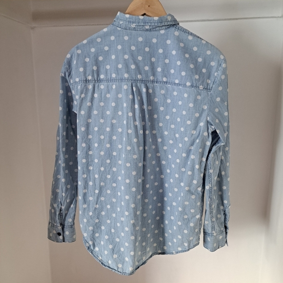 edc | Light blue & white polka dot denim texture casual button up - Picture 6 of 11